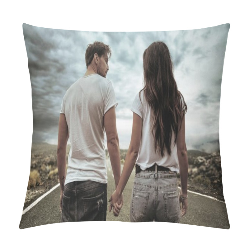 Personality  Two Hitchhikers Walking Along The Road Pillow Covers