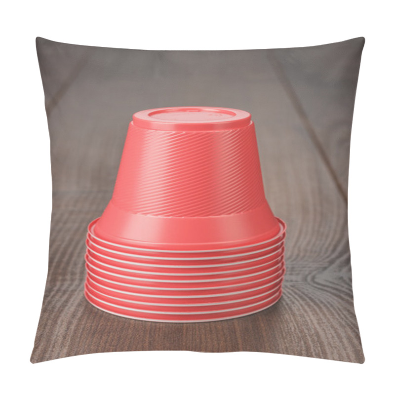 Personality  Stack Of Red Plastic Cups On The Table Pillow Covers