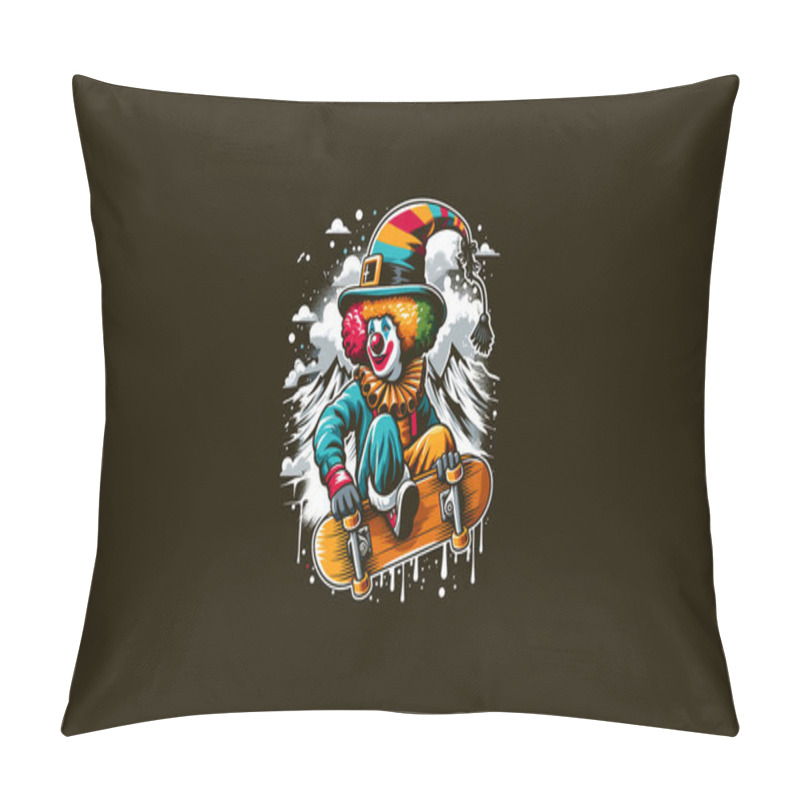 Personality  Clown Playing Skateboard On Mountain Vector Artwork Design Pillow Covers