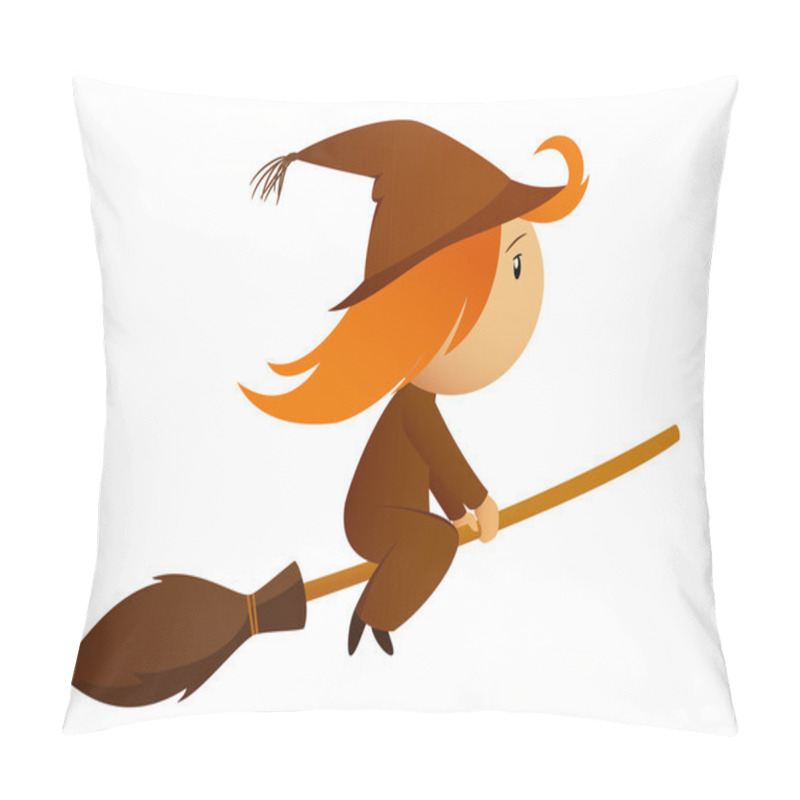 Personality  Flying Halloween Cartoon Witch On The Broom Pillow Covers