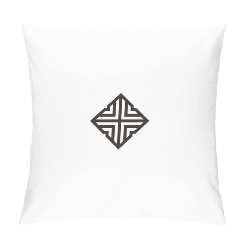 Personality  Black And White Simple Vector Rhombus Line Art Iconic Sign Of Geometric Cross-shaped Pattern Pillow Covers