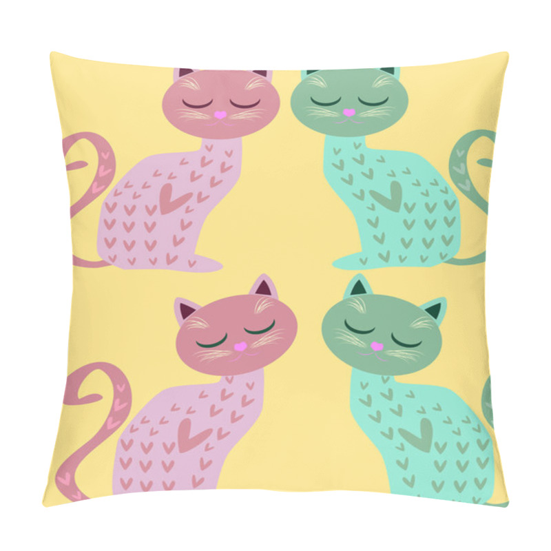 Personality  Cute Seamless Background With Funny Cats And Hearts In Cartoon Style Pillow Covers