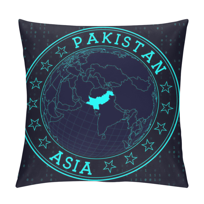 Personality  Pakistan Round Sign Futuristic Satelite View Of The World Centered To Pakistan Country Badge With Pillow Covers