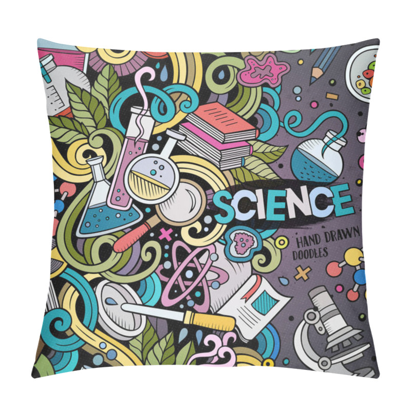 Personality  Cartoon Cute Doodles Hand Drawn Science Frame Design. Line Art Detailed, With Lots Of Objects Background. Funny Vector Illustration. Sketchy Border With Scientific Theme Items Pillow Covers