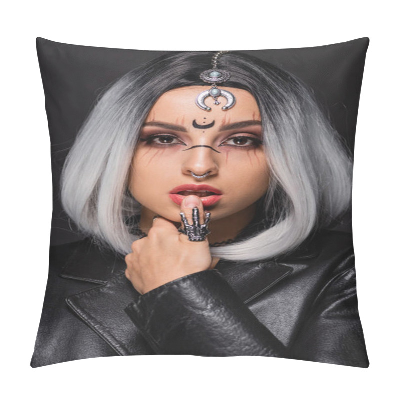 Personality  Portrait Of Young Woman In Witch Makeup And Accessories Isolated On Black Pillow Covers