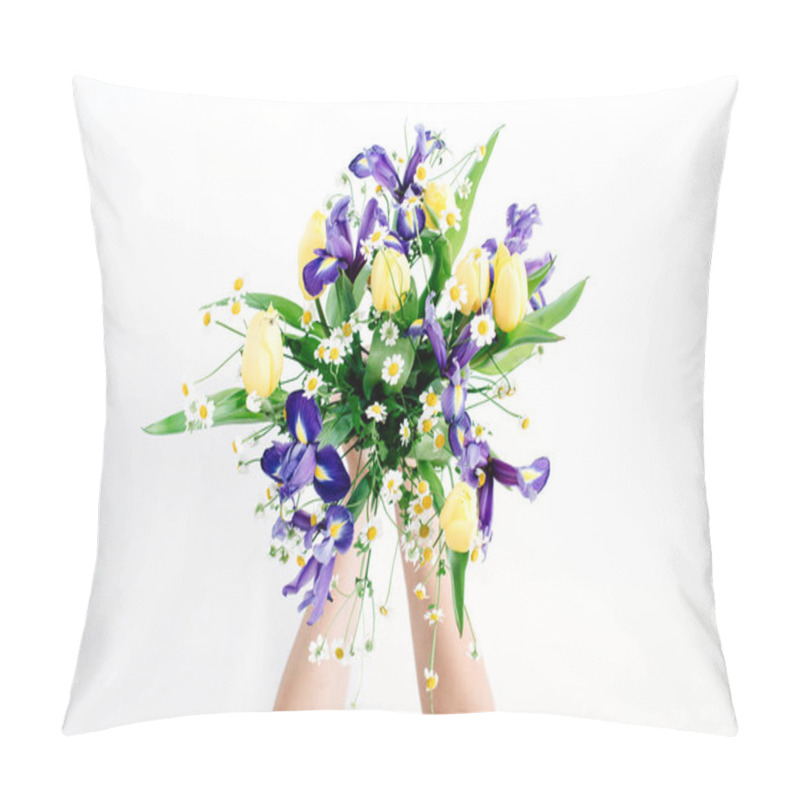 Personality  Girl's Hands Holding Beautiful Flowers Bouquet Pillow Covers