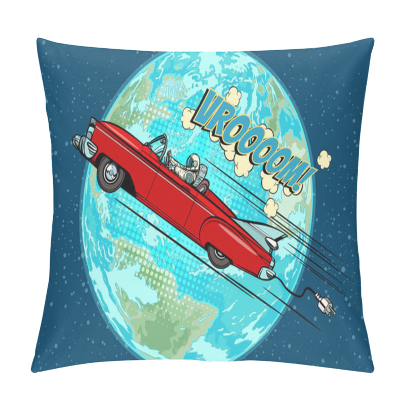 Personality  Astronaut In An Electric Car Over The Planet Earth Pillow Covers