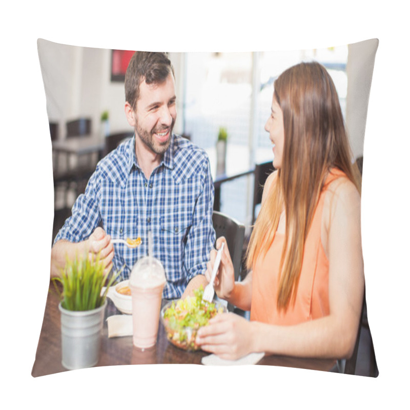 Personality  couple eating some healthy food pillow covers