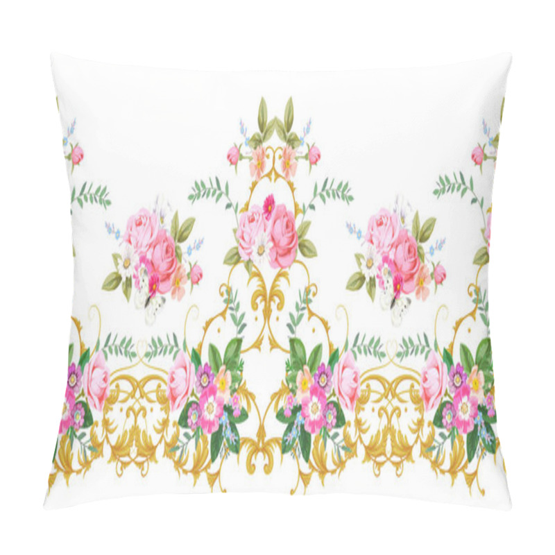 Personality  Seamless Beautiful Border With Golden Scrolls And Country Roses Pillow Covers