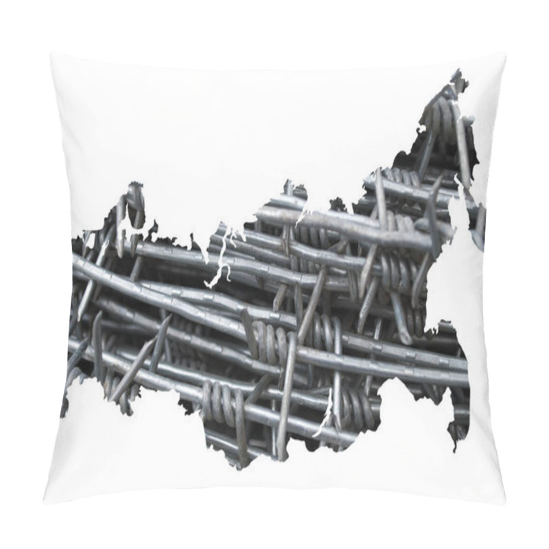 Personality  Map Of Russia With A Background Of Barbed Wire. Conceptually, A Totalitarian Country Without Freedom And Democracy Pillow Covers