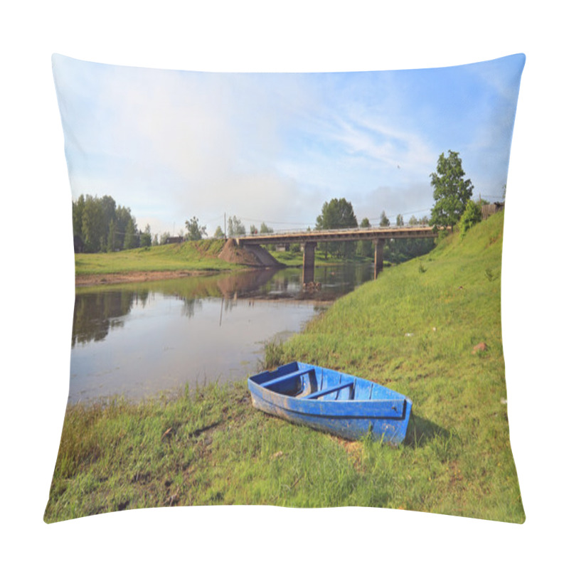 Personality  Wooden Boat On River Coast Near Villages Pillow Covers