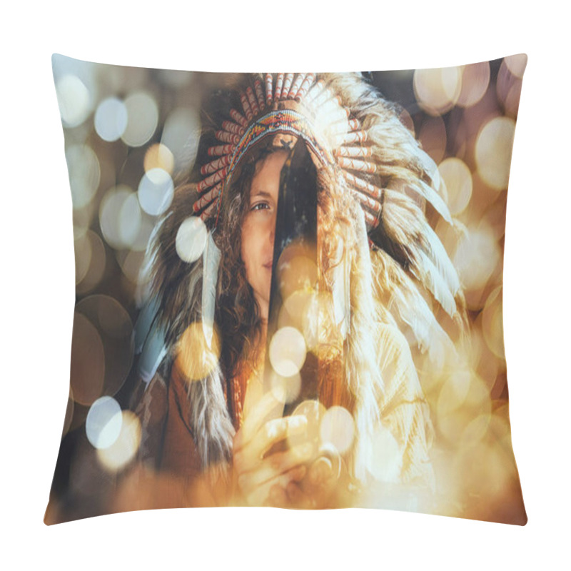 Personality  Beautiful Indian Girl In The Nature Holding The Natural Protection Crystal Pillow Covers