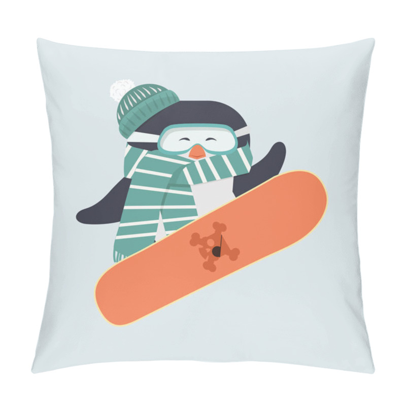 Personality  Penguin With Snowboarder Vector Pillow Covers