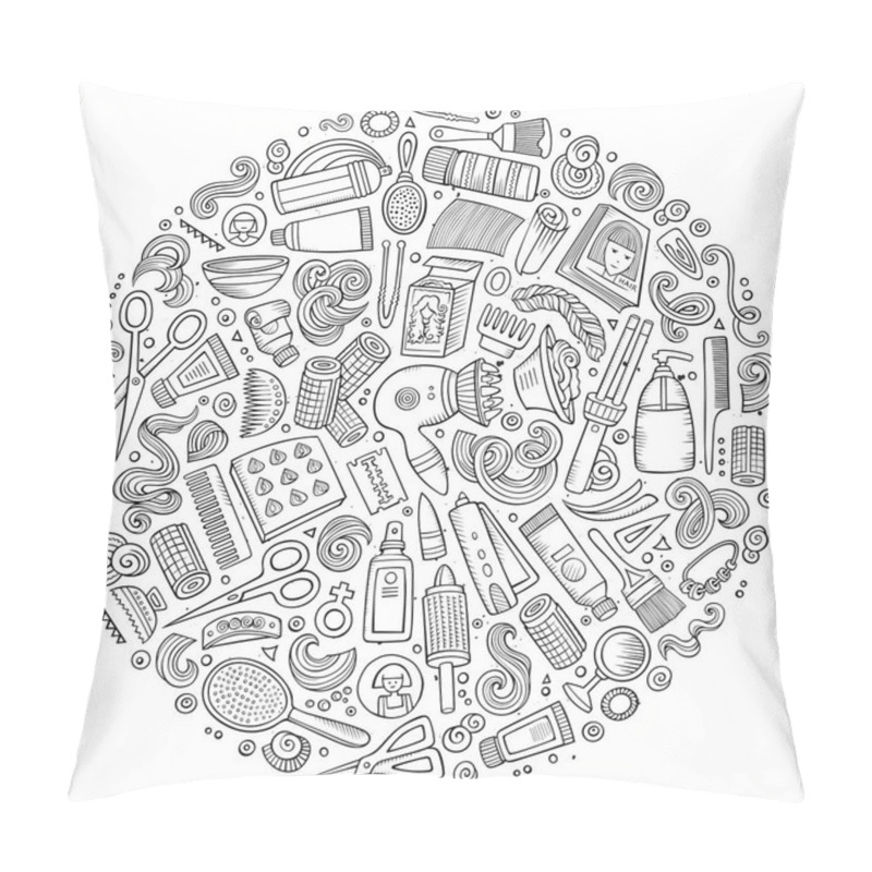 Personality  Set Of Hair Salon Cartoon Doodle Objects Pillow Covers