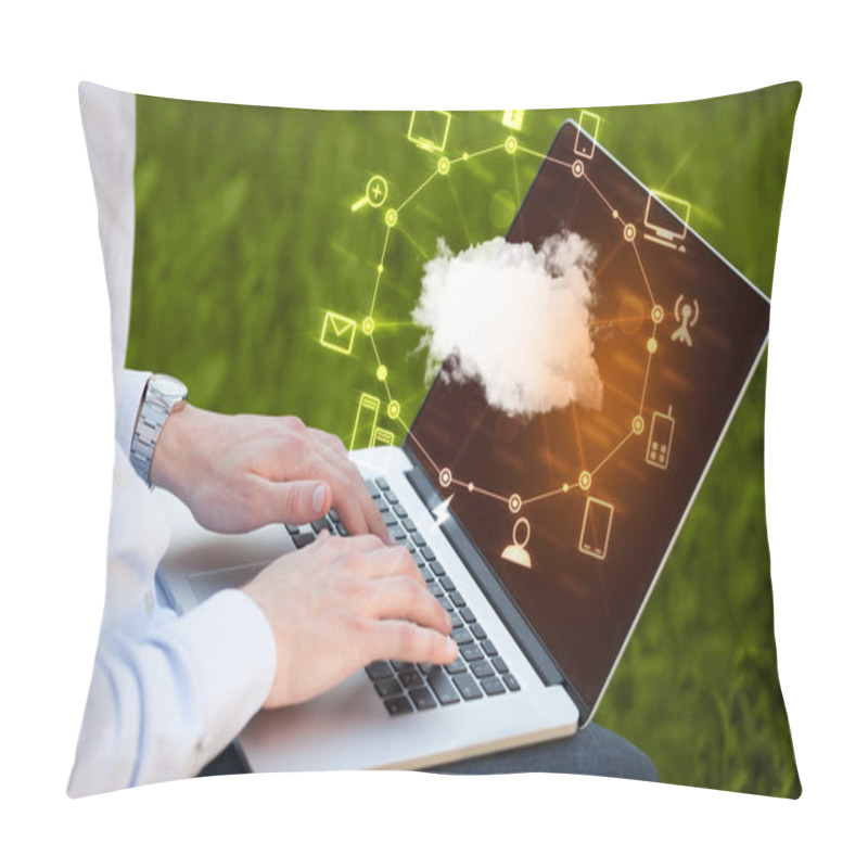 Personality  Hand Working With A Cloud Computing Diagram Pillow Covers