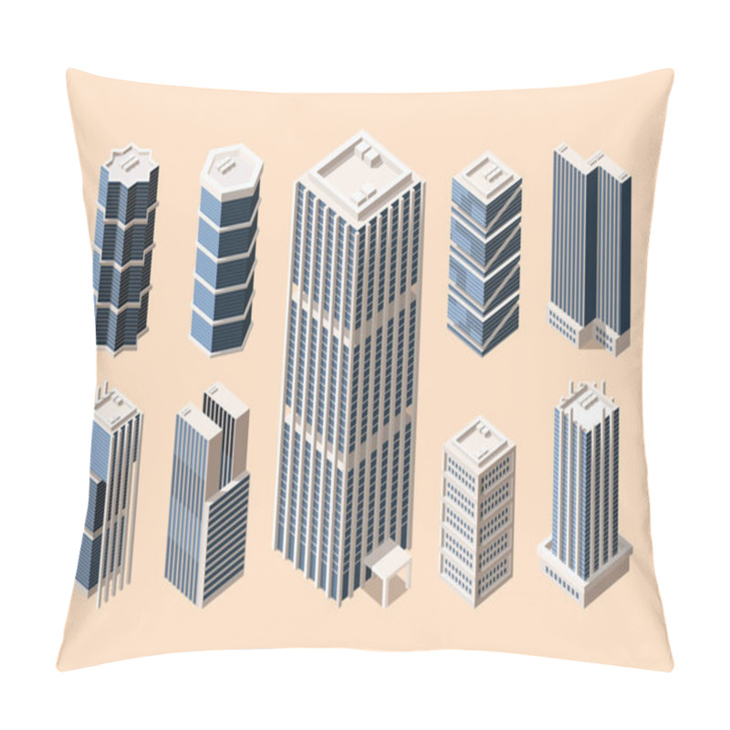 Personality  High Rise Buildings Isometric Vector Illustrations Set Pillow Covers