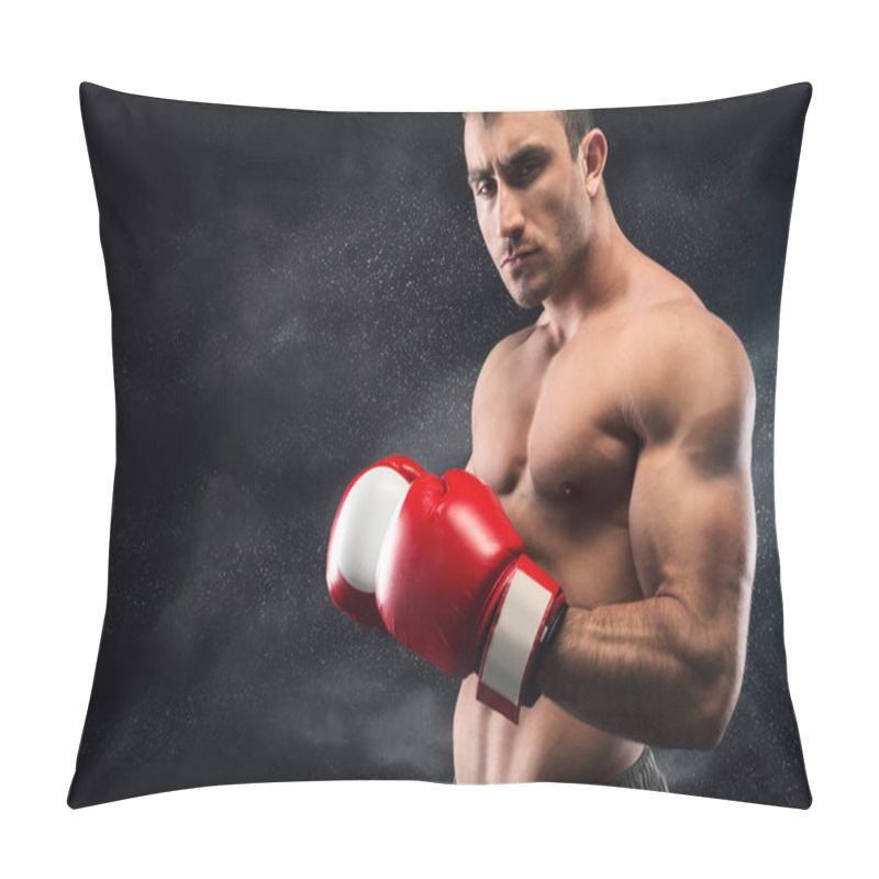 Personality  Young Boxer Posing On Camera In Red Gloves Pillow Covers