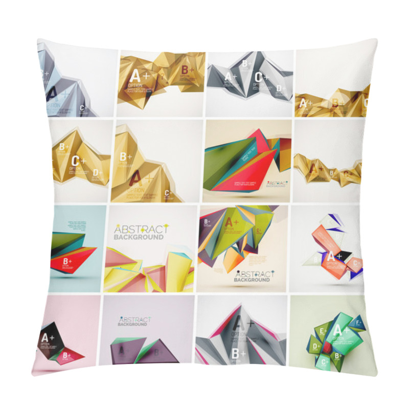 Personality  Set Of Triangle Geometric 3d Forms. Modern Info Banner Abstract Backgrounds Pillow Covers