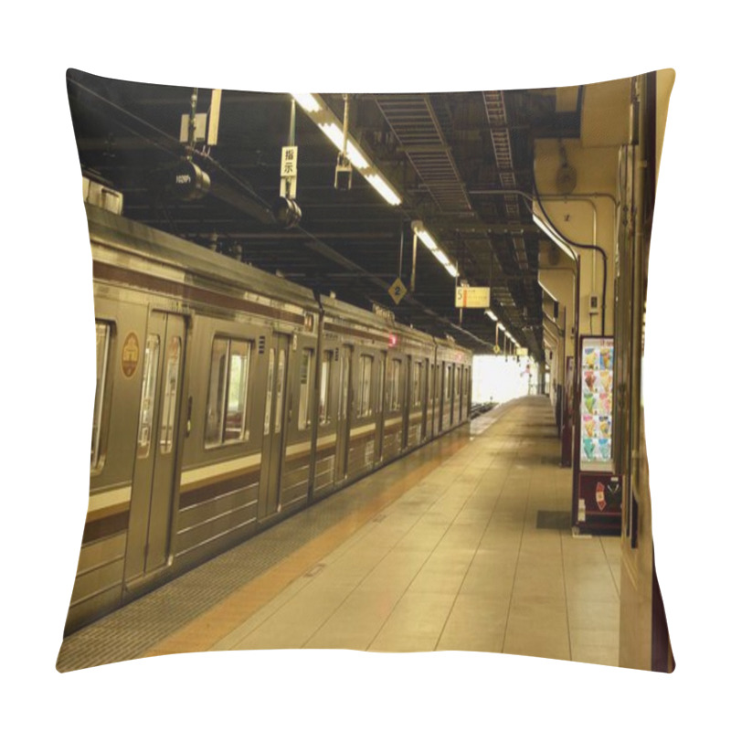 Personality  Nikko, Japan - July 31 2017: Empty Subway Platform In Japan With Train Carriages Waiting At Station. High Quality Photo Pillow Covers