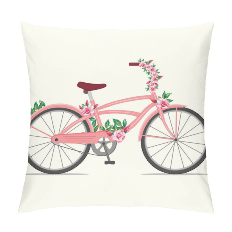 Personality  Pink Bicycle With Rose Flowers Pillow Covers