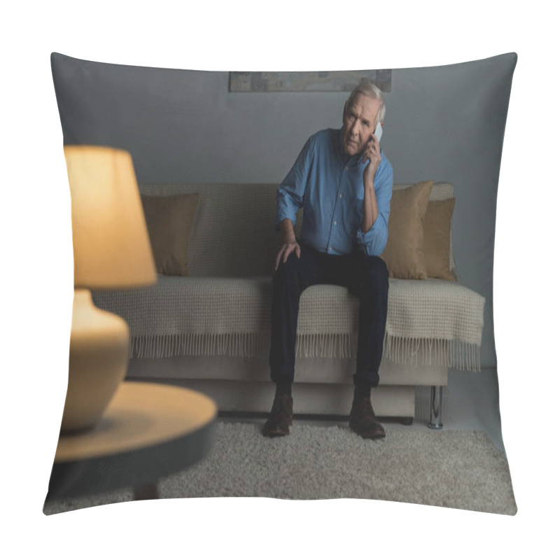 Personality  Senior Confident Man Making A Phone Call In Empty Room Pillow Covers