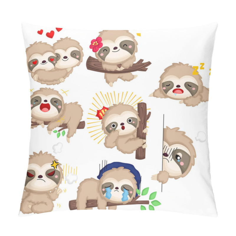 Personality  A Vector Collection Of Many Emotions Of Sloth Pillow Covers