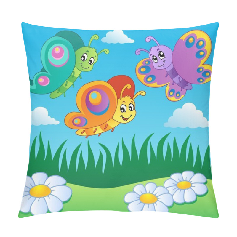 Personality  Meadow With Butterflies Theme 1 Pillow Covers