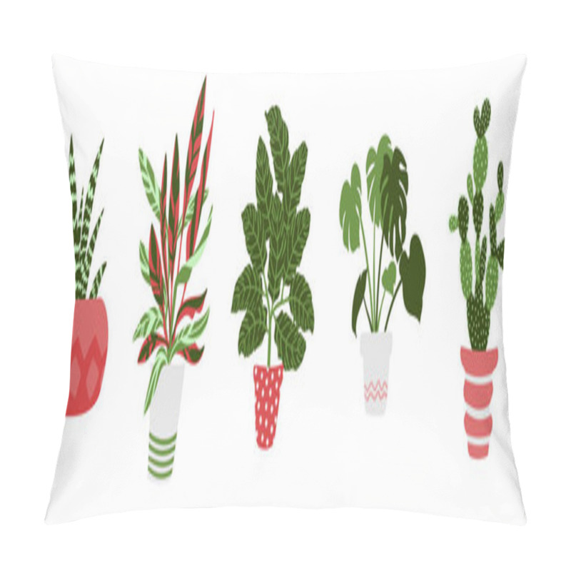 Personality  Home Plants In Pots, Vector Hand Drawn Illustration Pillow Covers