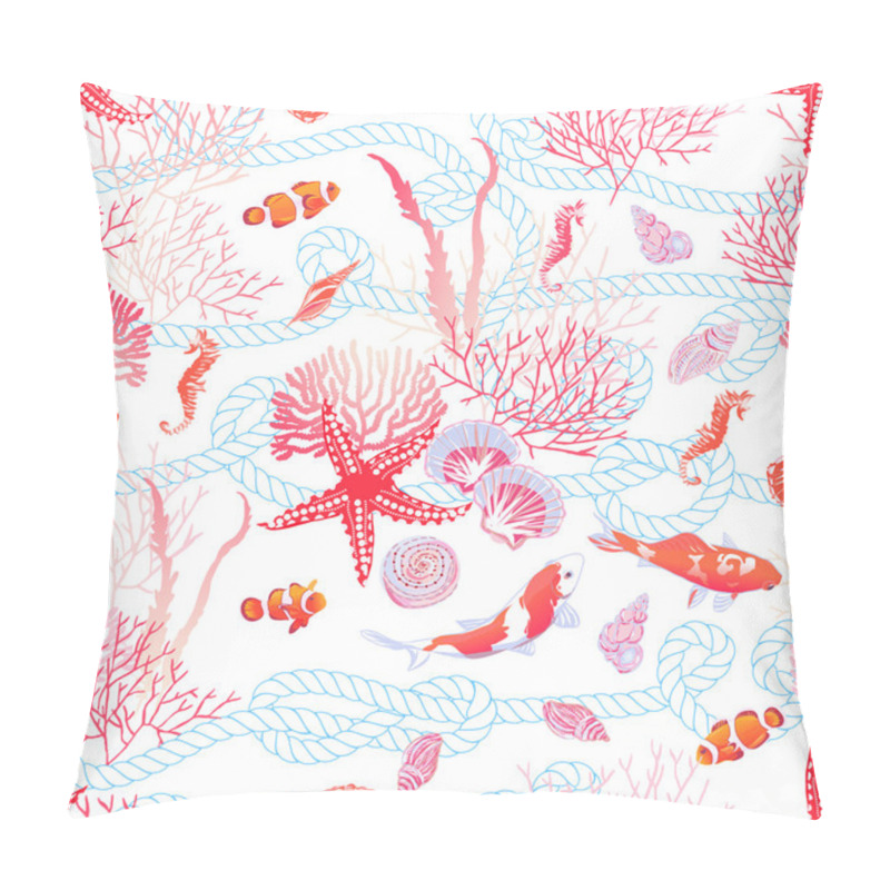 Personality  Underwater World With Fishes, Red Star, Shells, Seahorse, Algae  Pillow Covers