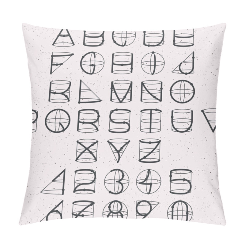 Personality  Thin Lined Font Based On Basic 3D Shapes. Pillow Covers