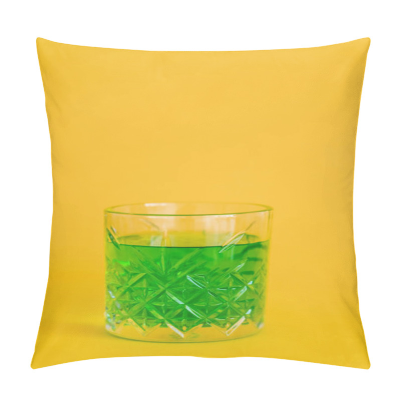 Personality  Faceted Glass With Green Alcohol Drink On Yellow Pillow Covers