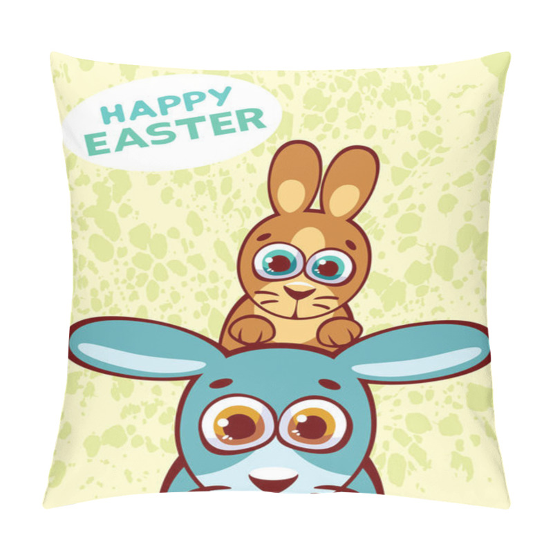 Personality  Happy Easter With Funny Rabbit Family. Pillow Covers