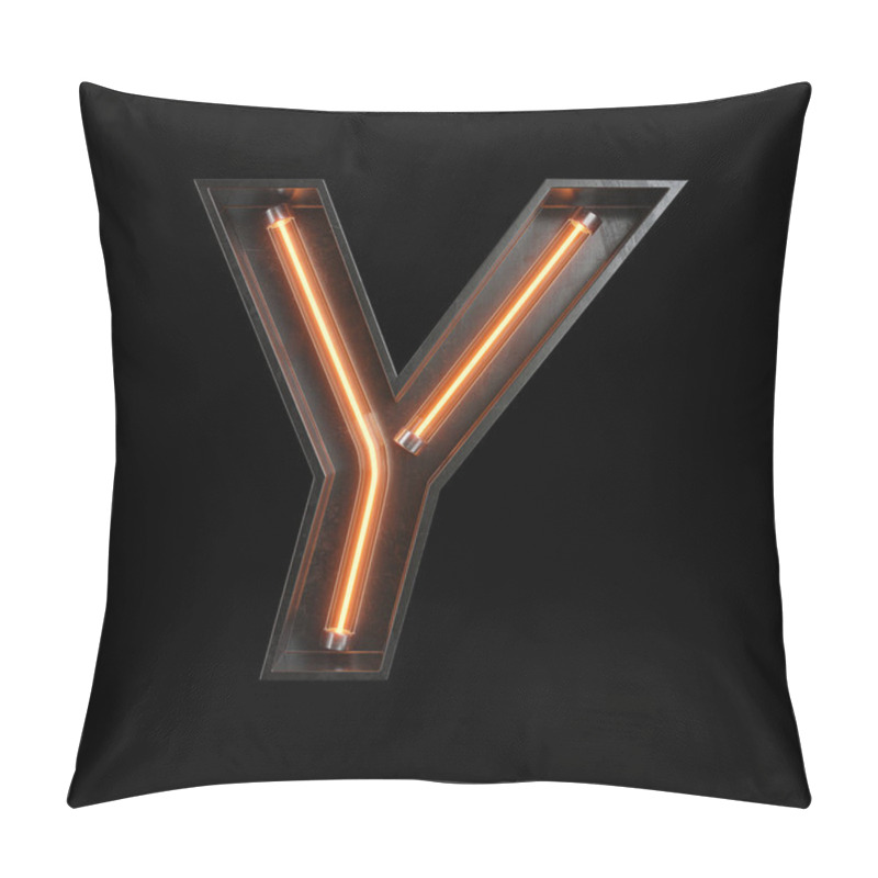 Personality  Neon Light Alphabet Y With Clipping Path. 3D Illustration Pillow Covers