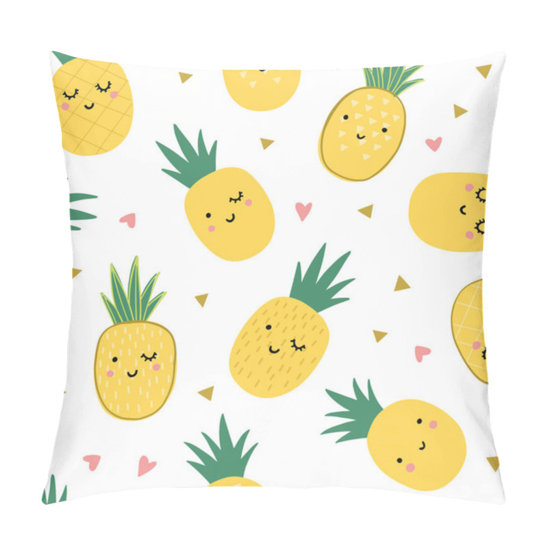 Personality  Cute Background With Cartoon Pineapples, Vector Illustration Pillow Covers