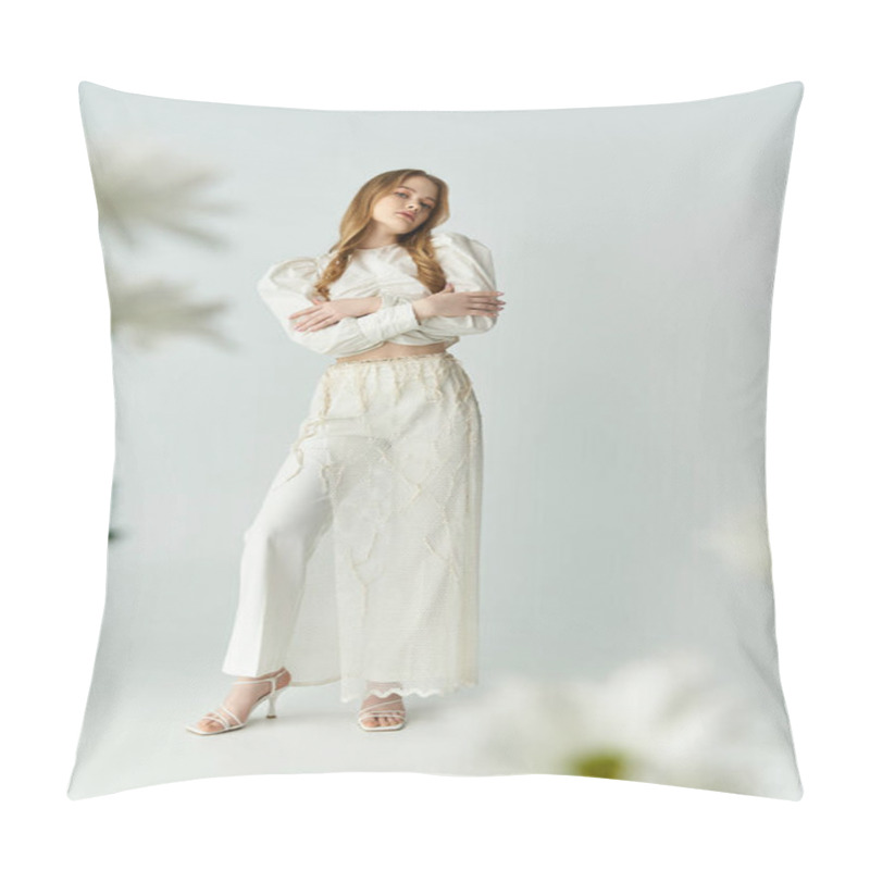 Personality  A Beautiful Woman Embraces The Moment With Flowers In A Tranquil Atmosphere. Pillow Covers