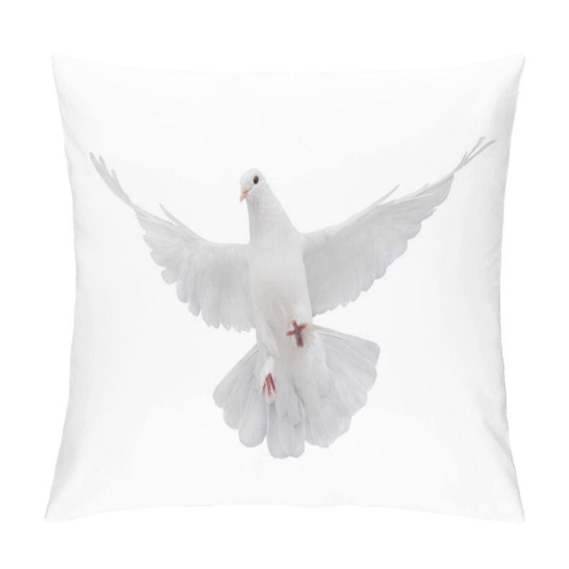 Personality  Free Flying White Dove Isolated On A White Background As Symbol Of Peace Pillow Covers