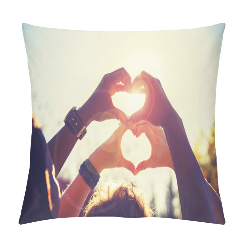 Personality  Beautiful Photo Of A Couple Making Heart Shapes With Their Hands Toned With A Retro Vintage Instagram Filter Pillow Covers