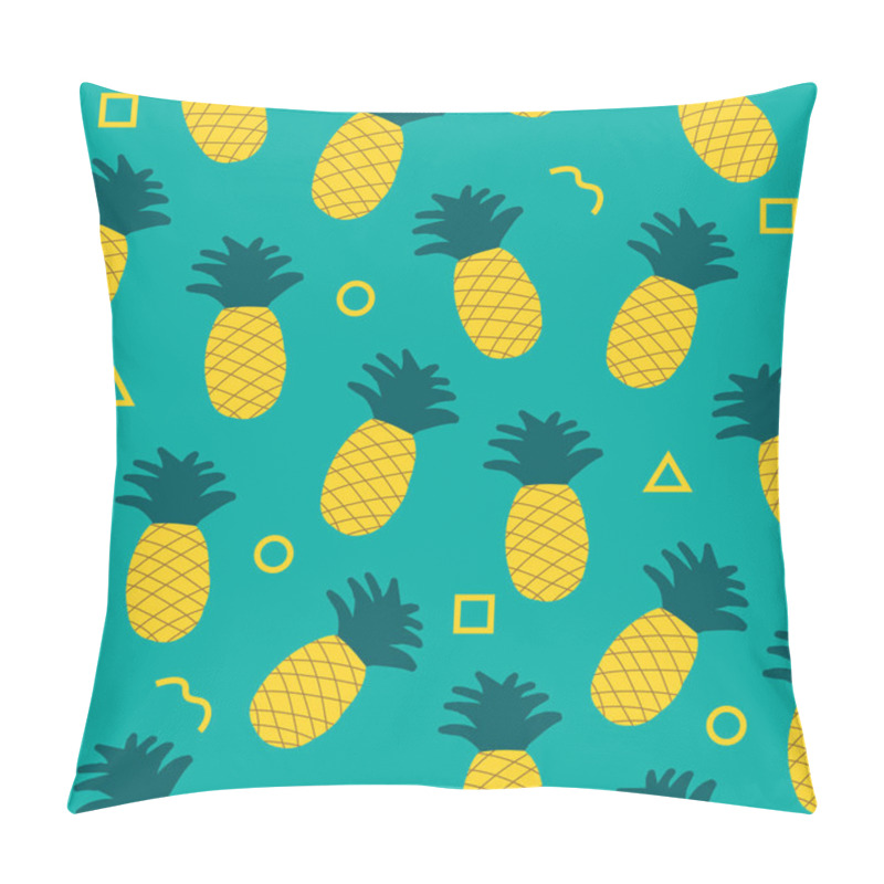 Personality  Hand Drawn Seamless Pattern With Pineapples On Blue Background. Tropic Fruit Pineapple And Palm Leaf Seamless Pattern Background Design. Pillow Covers