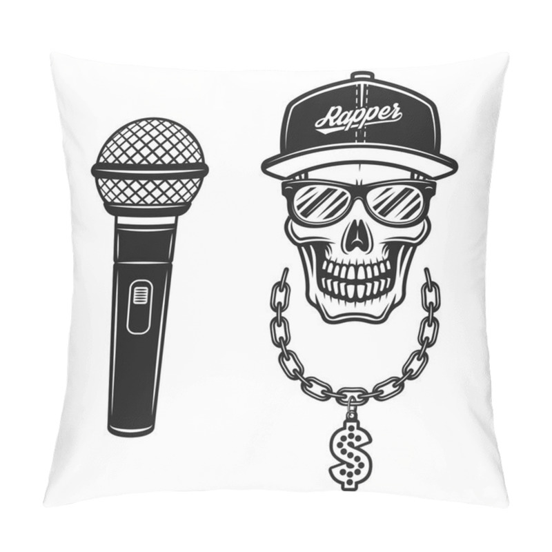 Personality  Rapper Skull In Snapback With Chain And Microphone Pillow Covers