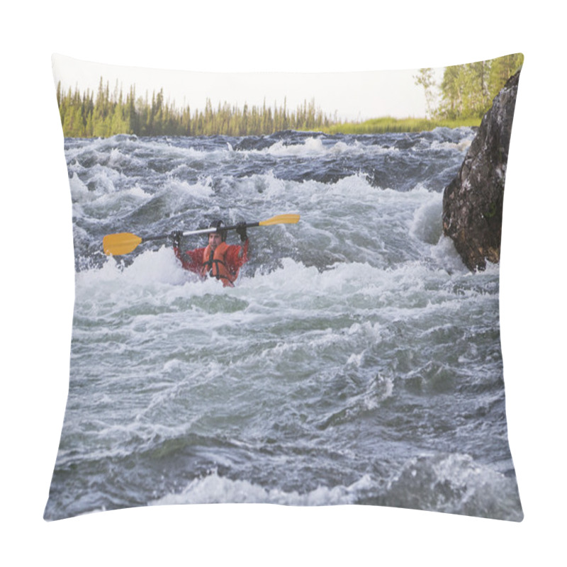 Personality  Kayaker Turning Over In Whitewater Pillow Covers