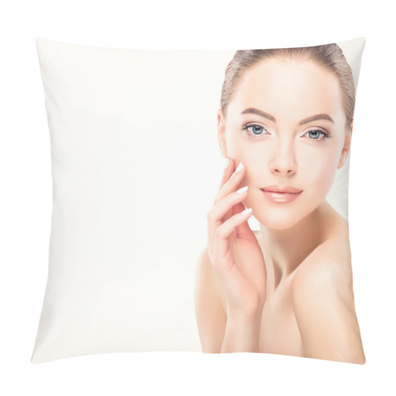 Personality  Young Woman With Clean, Fresh Skin Pillow Covers