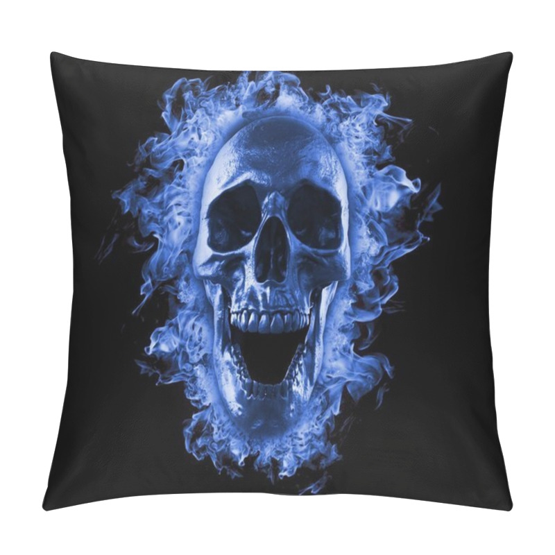 Personality  Skull Burned In Fire Isolated Wallpaper 3d Rendering Illustration Pillow Covers