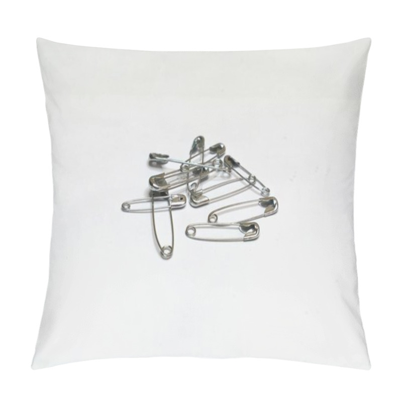 Personality  Several Safety Pins Are Scattered On A White Surface. Pillow Covers