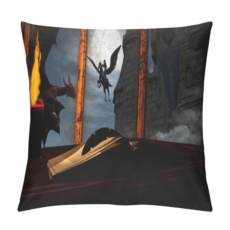 Personality  Open Storybook With Dragon Fairy Tale Coming Alive - 3d Rendering Pillow Covers