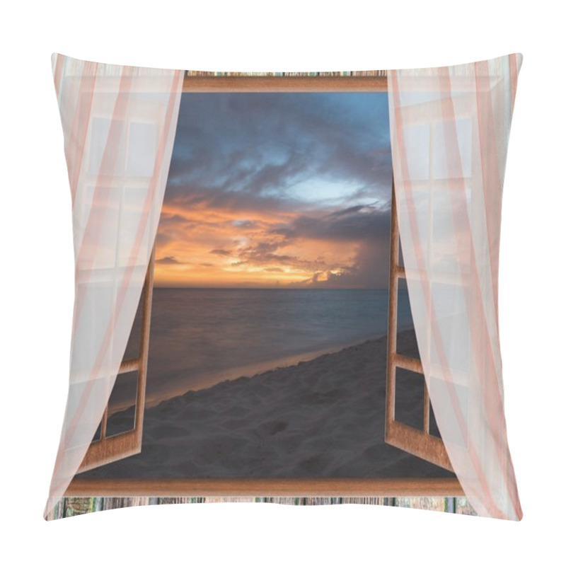 Personality  View From The Open Window Of The Caribbean Sunset Pillow Covers