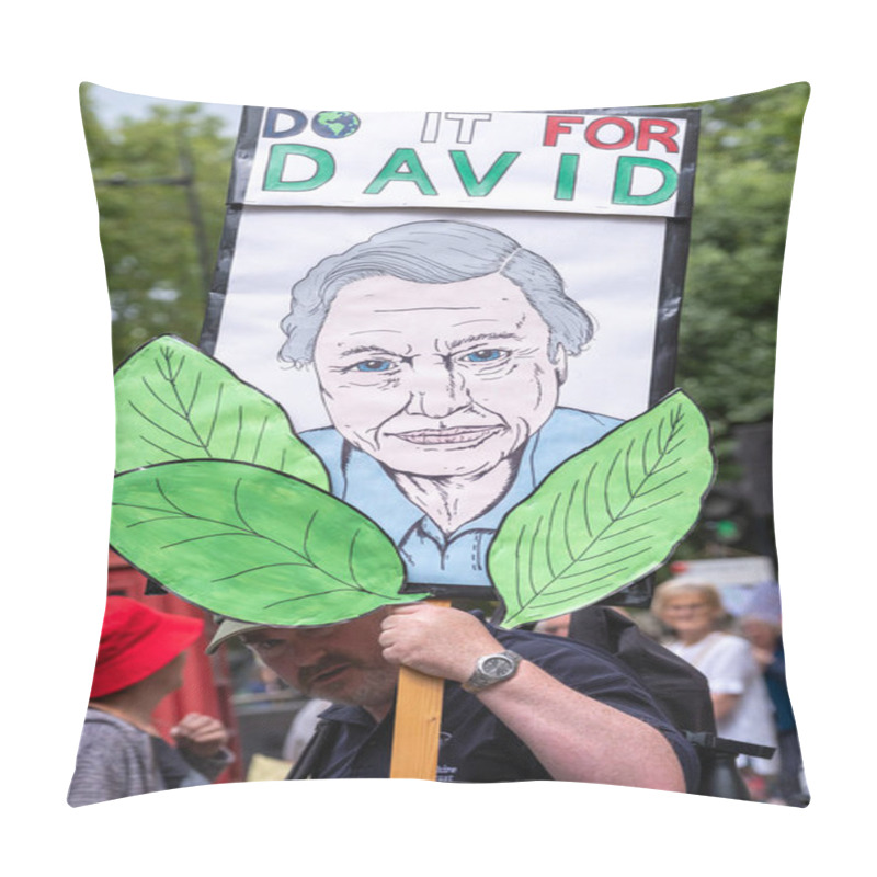 Personality  London, UK. 22nd June 2024. Environmental Protester Holding Sign At The Restore Nature Now Protest Demonstration In London, Calling For Urgent Political Action On The Nature And Climate Emergencies. Pillow Covers