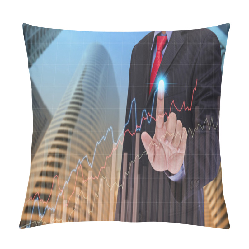 Personality  Business Man Touch Visual Graph On Screen With Night City Backgr Pillow Covers