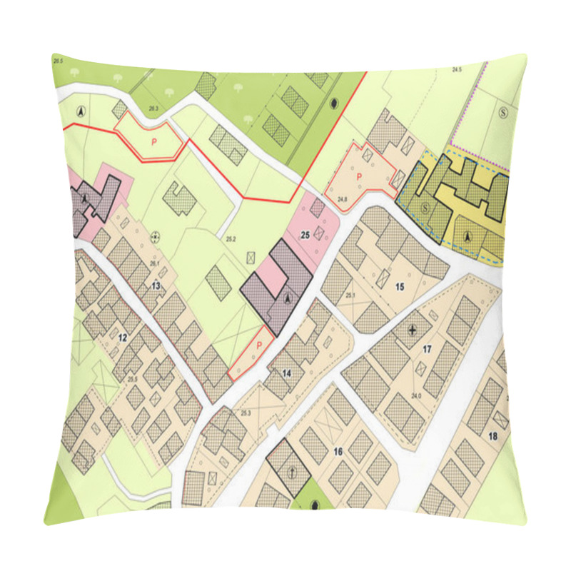 Personality  Imaginary General Urban Plan With Indications Of Urban Destinations With Buildings, Roads, Buildable Areas And Land Plot - Note: The Map Is Totally Invented And Does Not Represent Any Real Place Pillow Covers