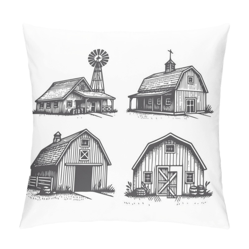 Personality  Charming Hand-Drawn Farm Barn Illustrations Pillow Covers