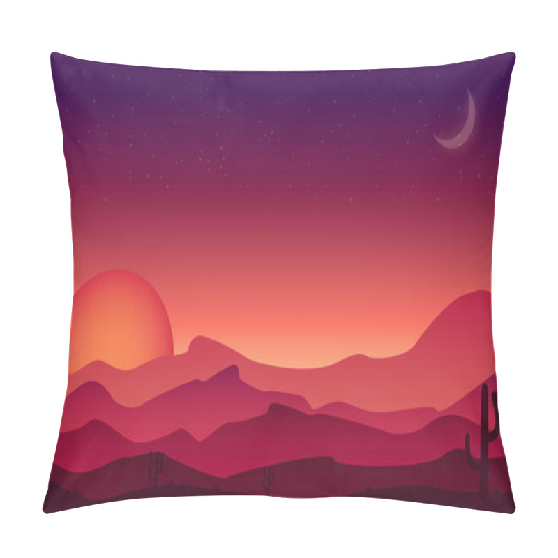 Personality   Landscape Sunset On A Background Of A Mountain Landscape With Desert And Cactus Pillow Covers